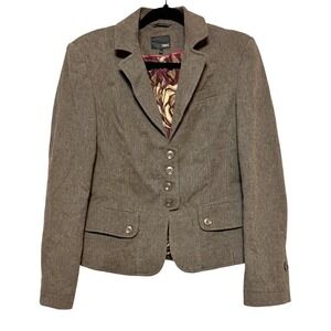 Next Dark Academia Tailored Tweed Blazer Women Size 8 Brown Classic Office Siren